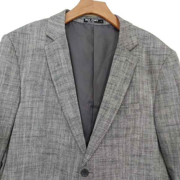 Paul Jones Mens Blazer Sport Coat Jacket Large Gray Two Front Button Linen Blend - Picture 2 of 15